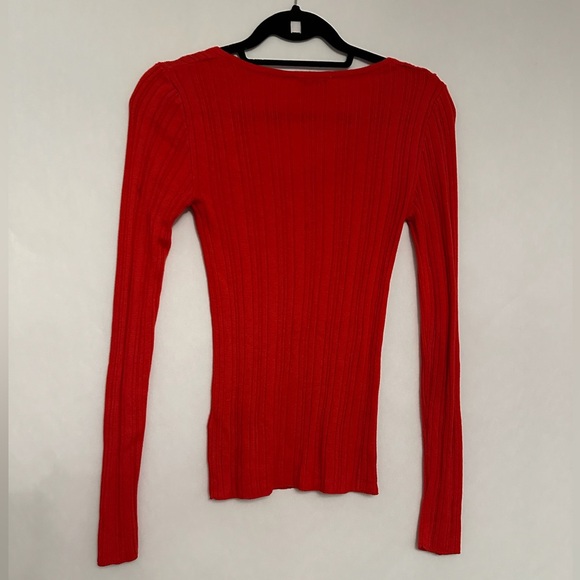 Topshop Red Ribbed Long Sleeve Knit Top Slim Fit V-Neck Shirt Womens Size 0-2 - Picture 10 of 10